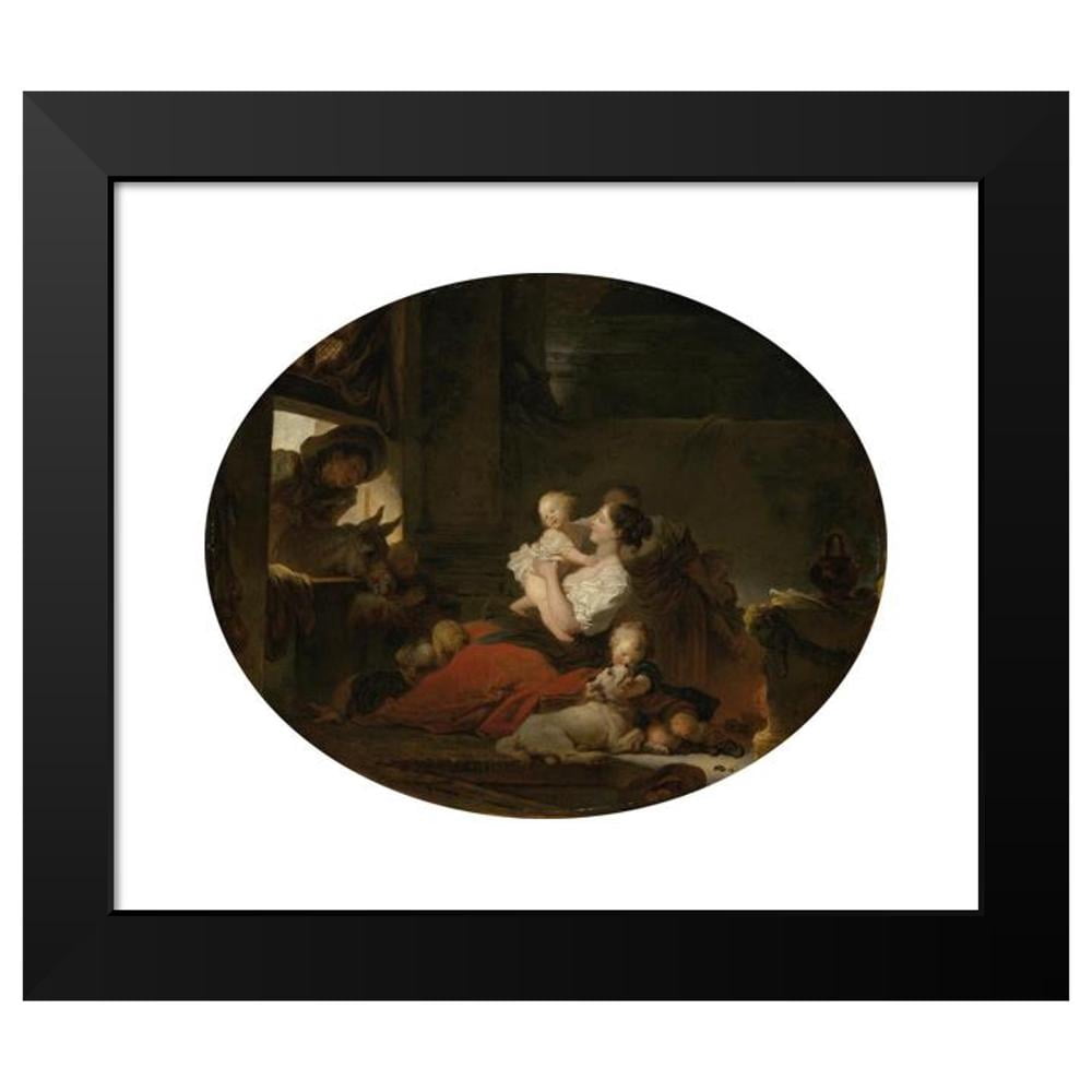 Jean-Honoré Fragonard 14x12 Black Modern Framed Museum Art Print Titled - The Happy Family (C. 1775)
