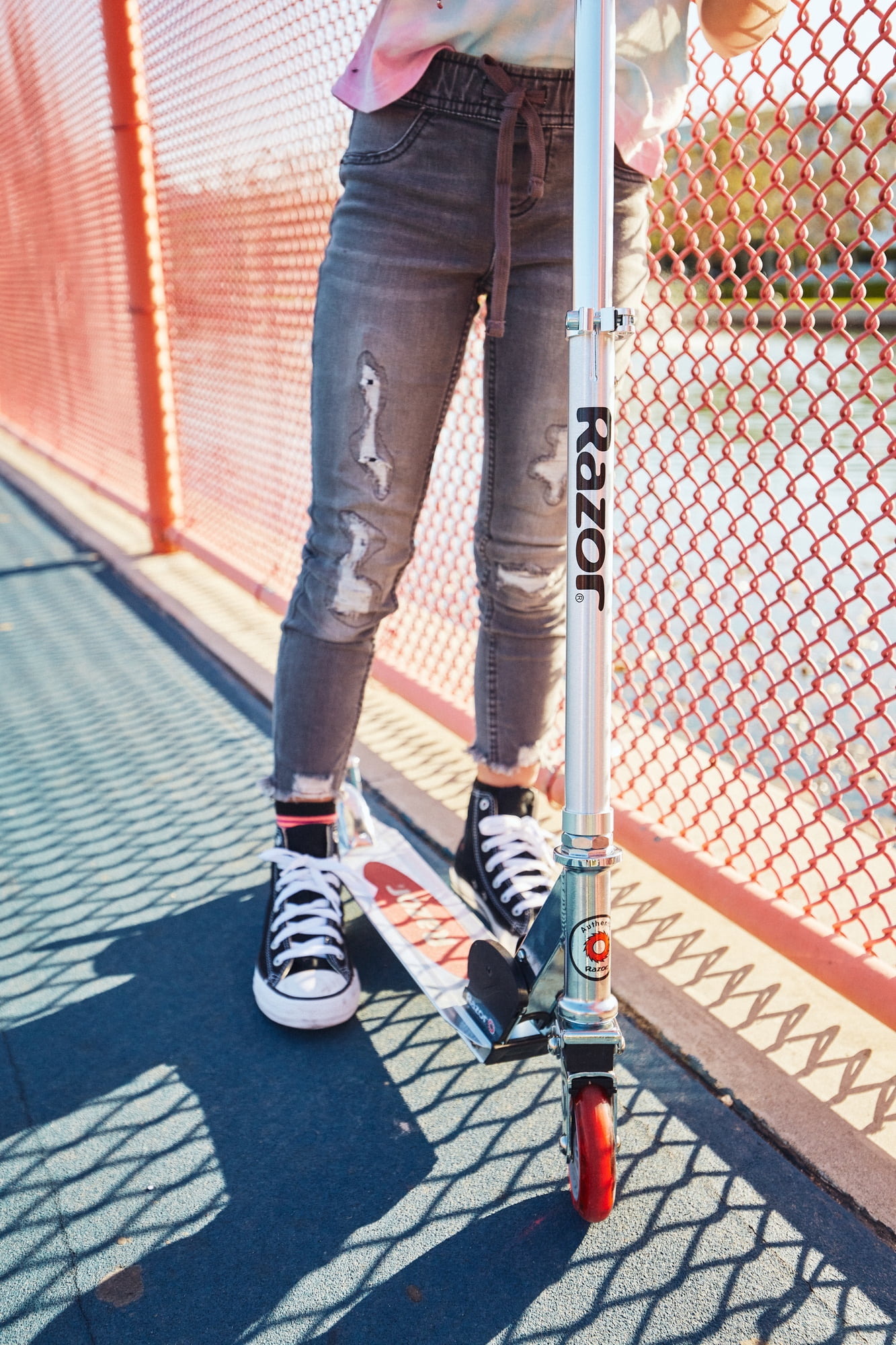 Razor A2 Kick Scooter – Red, Wheelie Bar, Foldable, Lightweight, for Child Ages 5+