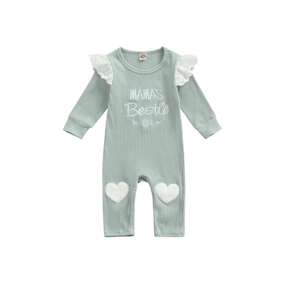Kiapeise Baby Girls Long Sleeve Jumpsuit Embroidered Letter Heart Pattern Lace Romper