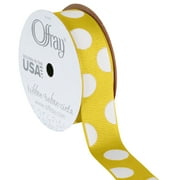 Offray Ribbon, Maize Yellow with Polka Dot 7/8 inch Grosgrain Polyester Ribbon, 9 feet