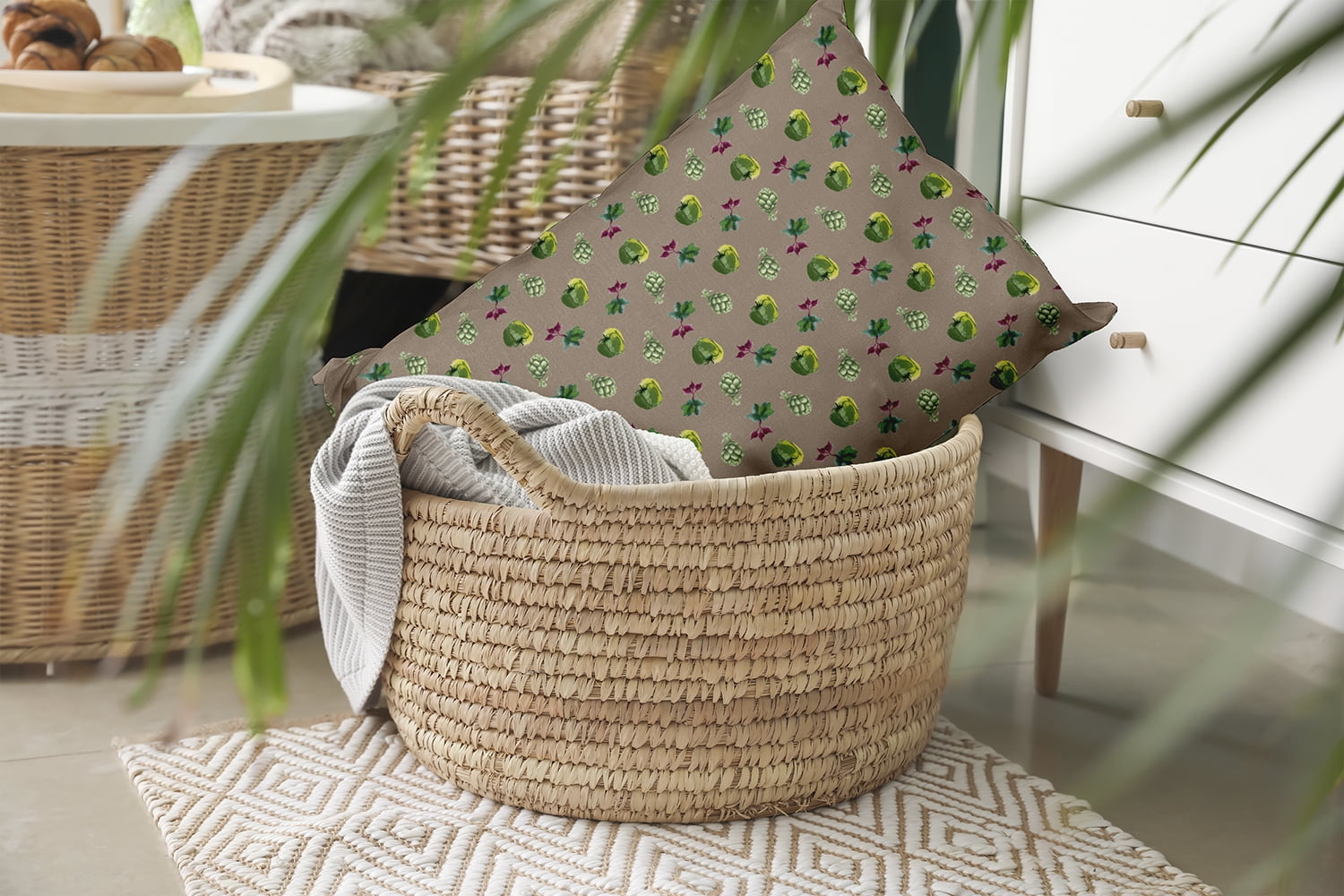 20" x 14" Simply Daisy Three Veggies Pattern Polyester Indoor/Outdoor Pillow, Doe Qty 1