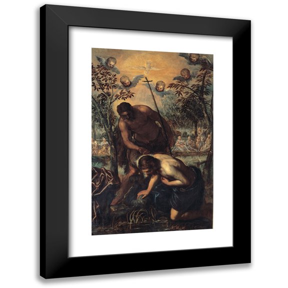 Jacopo Tintoretto 11x14 Black Modern Framed Museum Art Print Titled - Baptism of Christ