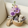 thumbnail image 1 of Ramo de Rosas Tejidas a Mano Flores Simuladas de Acrílico Púrpura con Hojas Verdes, Arreglo Floral de Ganchillo Decorativo, Regalo o Decoración para el Hogar, 36cm, 1 of 5