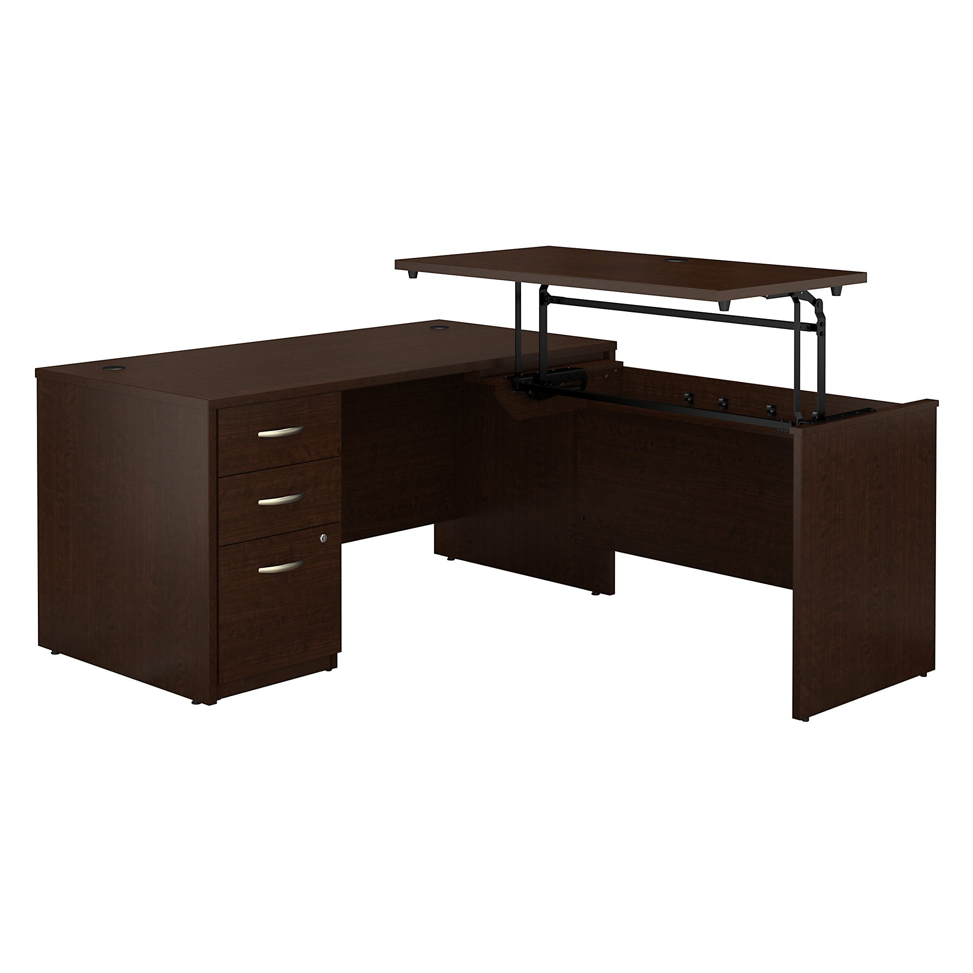 Sre395hcsu Bush Business Furniture Hansen Cherry Series C Elite 60w X 30d 3 Position Sit To Stand L Shaped Desk With Drawer File Cabinet