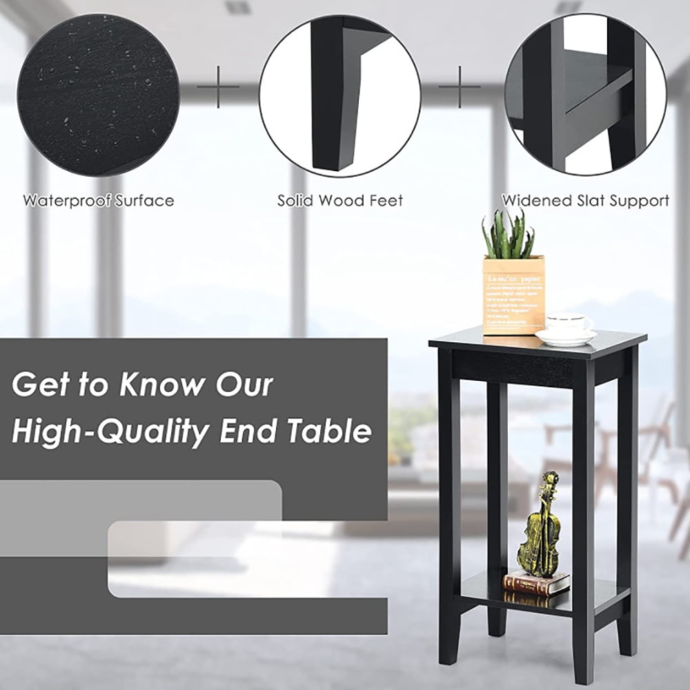 Finihen End Table, Set of 2 Versatile 2-Tier End Table with Storage Shelf, Sofa Side Table, Bed Side Table, for Living Room, Bedroom, Black Finihen End Table, Set of 2 Versatile 2-Tier End Table with Storage Shelf, Sofa Side Table, Bed Side Table, for Living Room, Bedroom, Black