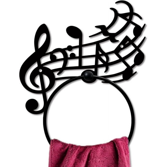 Pentatonic Note Metal Towel Ring Musical Note Towel Holder Musical Artistic Style Towel Ring Black Towel Rack Wall Mounted for Bathroom Kitchen Towel Hanger Home Decors Gift diy