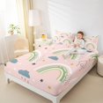thumbnail image 4 of Manfei Cute Cartoon Rainbow Twin Sheet Sets,Boho bohemian Style Twin Fitted Sheet,Pink Green White Flat Sheet For Girls,Luxury Bedroom Decor,3pcs, 4 of 7