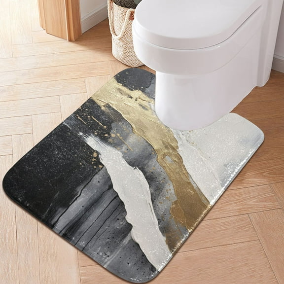 Toilet Rug U-Shaped Bathroom Rugs Non-Slip Soft Plush Machine Washable Contour Bath Mat Abstract Gold White Painting 24x20