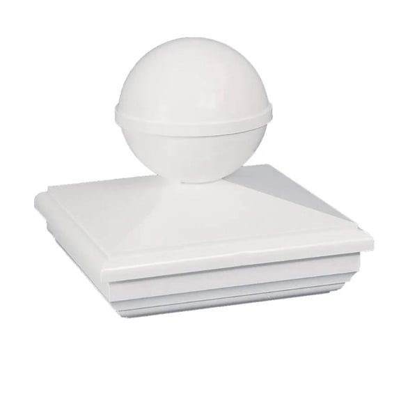 Classy Caps 4x4 New England Ball Post Cap - Fits 4"x4" Posts - White Vinyl (PVC)