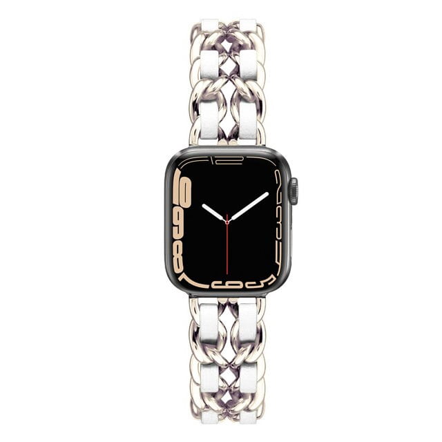 Pulsera de oro para mujer para Apple Watch Band 8 Ultra 49mm 7 SE 6 5 4 3 41mm 45mm 38/42mm 44 40mm Correa Lady Metal Leather Bracelet Tan Jianjun unisex