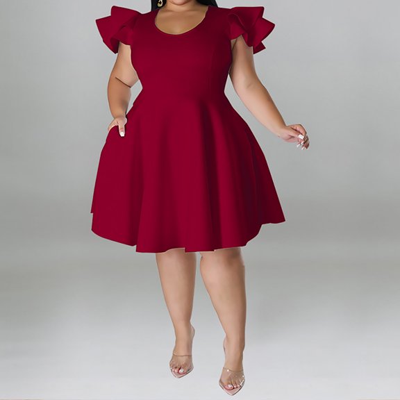 Vedolay Dresses Casual Women's V Neck Floral Lace Wedding Dress Short Sleeve Party Dress,Red 3XL