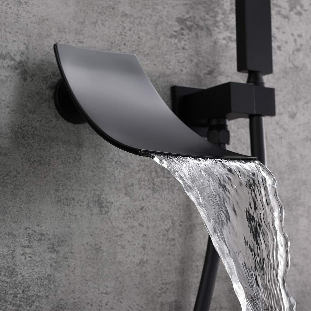 Wall Mount Bathroom Faucet Black Waterfall Basin Sink Bathtub Filler Mixer Tap