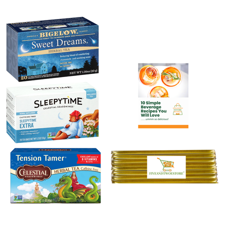 Bigelow Sweet Dreams Tea, Celestial Seasonings Tea – Sleepytime Extra and Tension Tame Herbal Tea, Caffeine Free Tea Bags Variety Pack Sleep Tea with 10 Honey Sticks and Recipe eBook