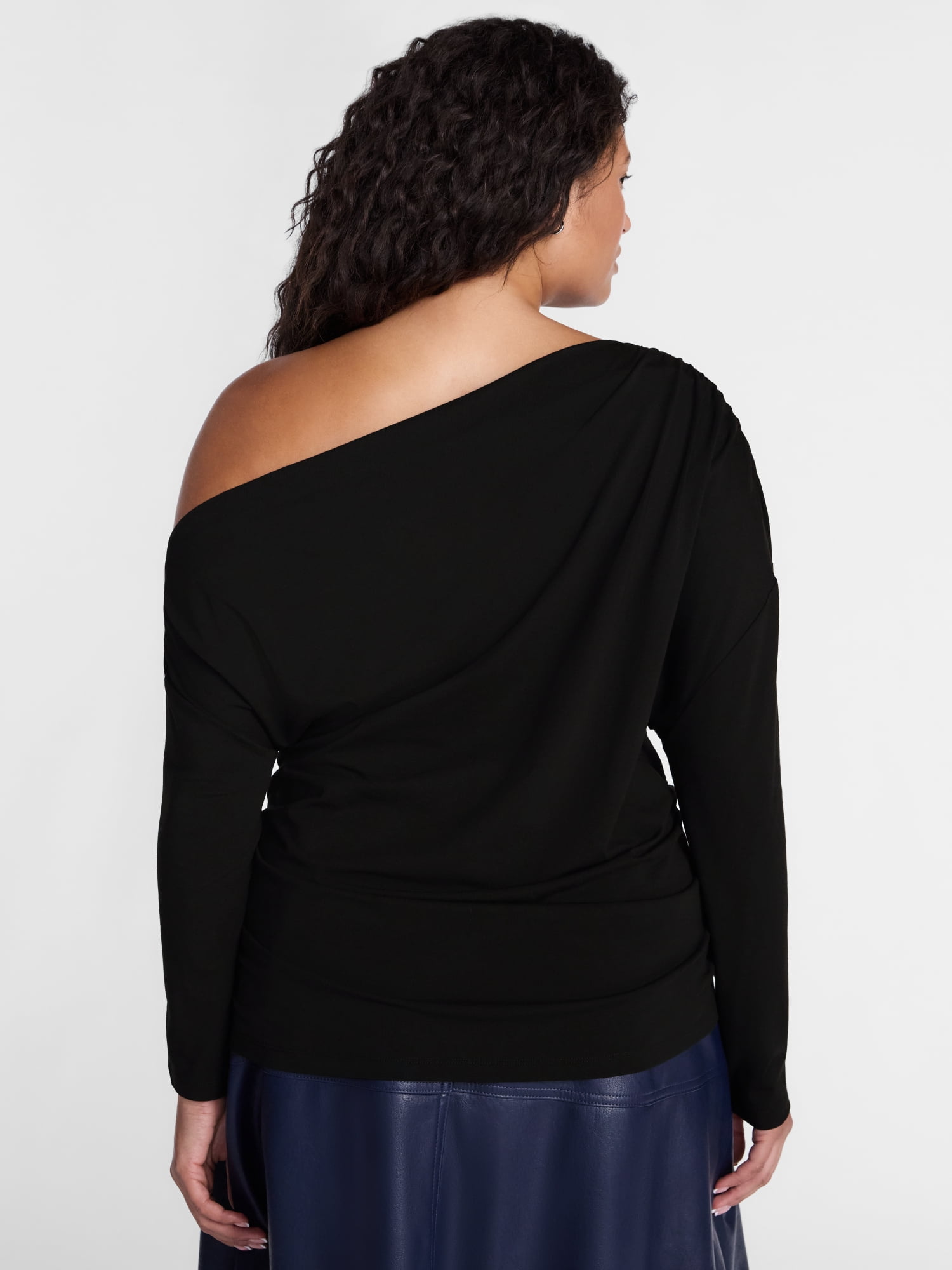 Terra & Sky Women’s Plus Asymmetrical Pleated One Shoulder Top with Long Sleeves, Sizes 0X-5X