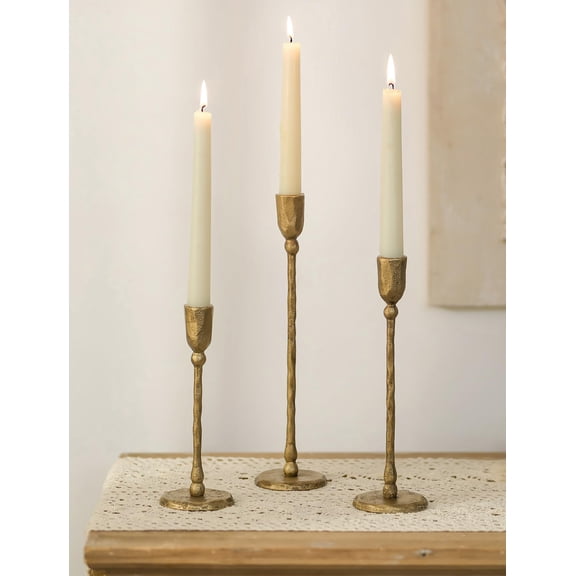 NUPTIO Brass Candlestick Holders Set of 3 ,Tall Cast Iron Taper Candle Holders for Fireplace Table Centerpiece
