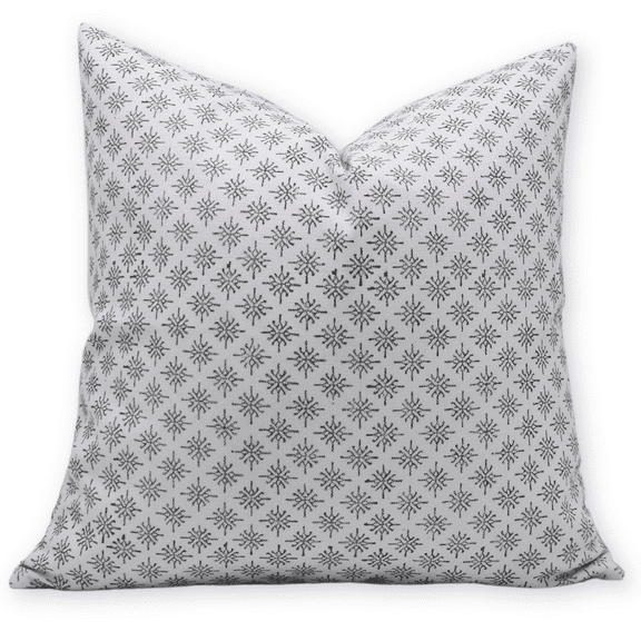 Fabdivine Block Print Throw Pillow Cover, 14x14 Inch Thick Cotton White Decorative Cushion Cover, Floral Print Boho Design Black Pillow Cover for Sofa and Couch