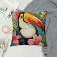 thumbnail image 2 of Creowell Hello Summer Vibes Decorative Throw Pillow Covers, Tropical Toucan Flamingo Palm Leaves Cushion Case Decor, Hawaii Hibiscus Flower Colorful Stripes Seasonal Home Decoration 12x12in, 2 of 5