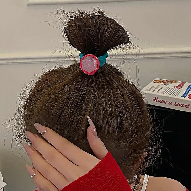 New Fruit Elasticity Ponytail Hair Tie Rubber Scrunchies Headband Cute Funny Rubber Band Fabric Hair Accessories for Women Girls