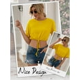 thumbnail image 6 of HUBERY Women Crew Neck Short Sleeve Lace Up Hem Ribbed Solid Color Crop Top, 6 of 7