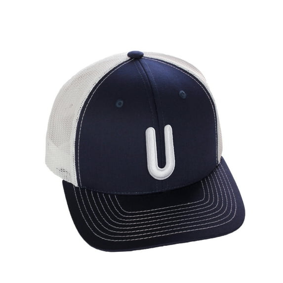 Daxton Classic Baseball Trucker Hat Embroidered A to Z Letters Structured Mid Profile Cap, Navy White Hat, Letter U