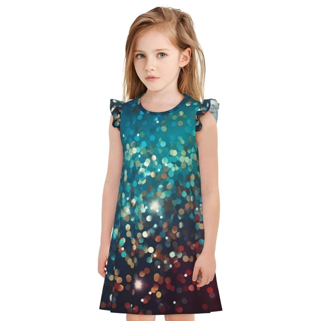 Vsdgher Chemises de Nuit Arc-en-Ciel Coloré Pailleté pour Filles Manches Courtes à Volants Robe de Nuit Pyjama pour Fête Pyjama-Grand
