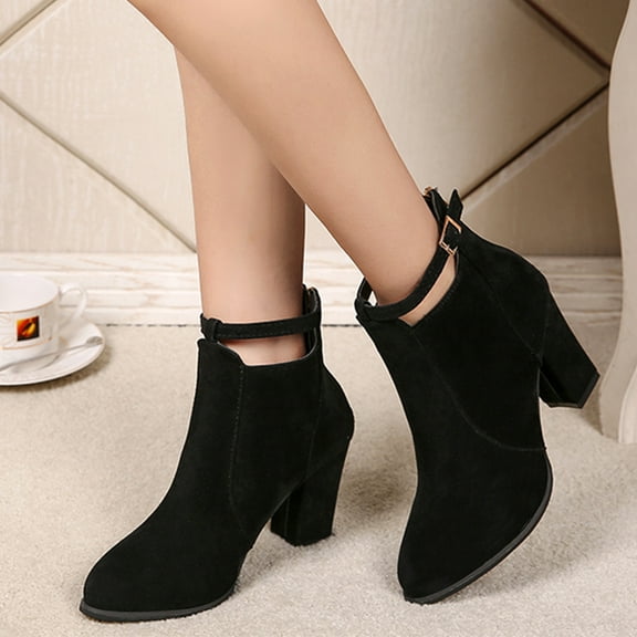 FELTECHELECTR Ankle Boots 1 Pair Black Short Heeled Boots Made Of Rubber And Leather For Autumn Winter Seasons