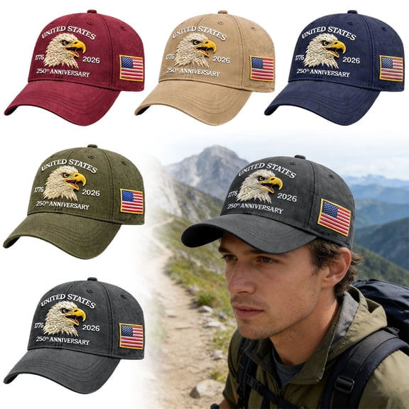 WKSCLPAI US 250th Anniversary Baseball Cap, Bald Eagle Flag Pattern Printed Patriotic 1776-2026 Adjustable Unisex Hat for 4th of July & USA 250 Year Celebrations, Army Green