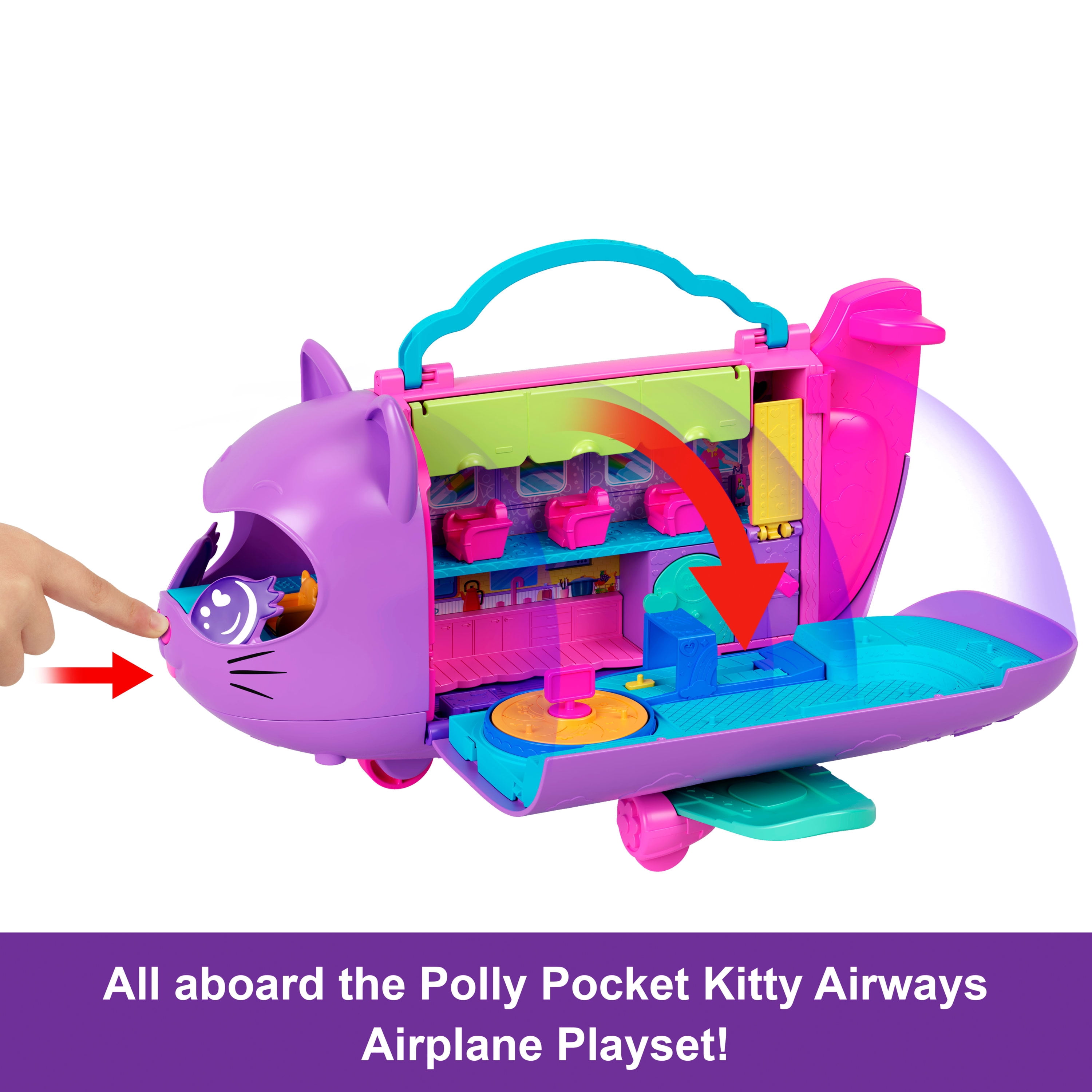 Polly Pocket Kitty Airways Playset with 2 Micro Dolls and Pet, Airplane Travel Toy with Accessories
