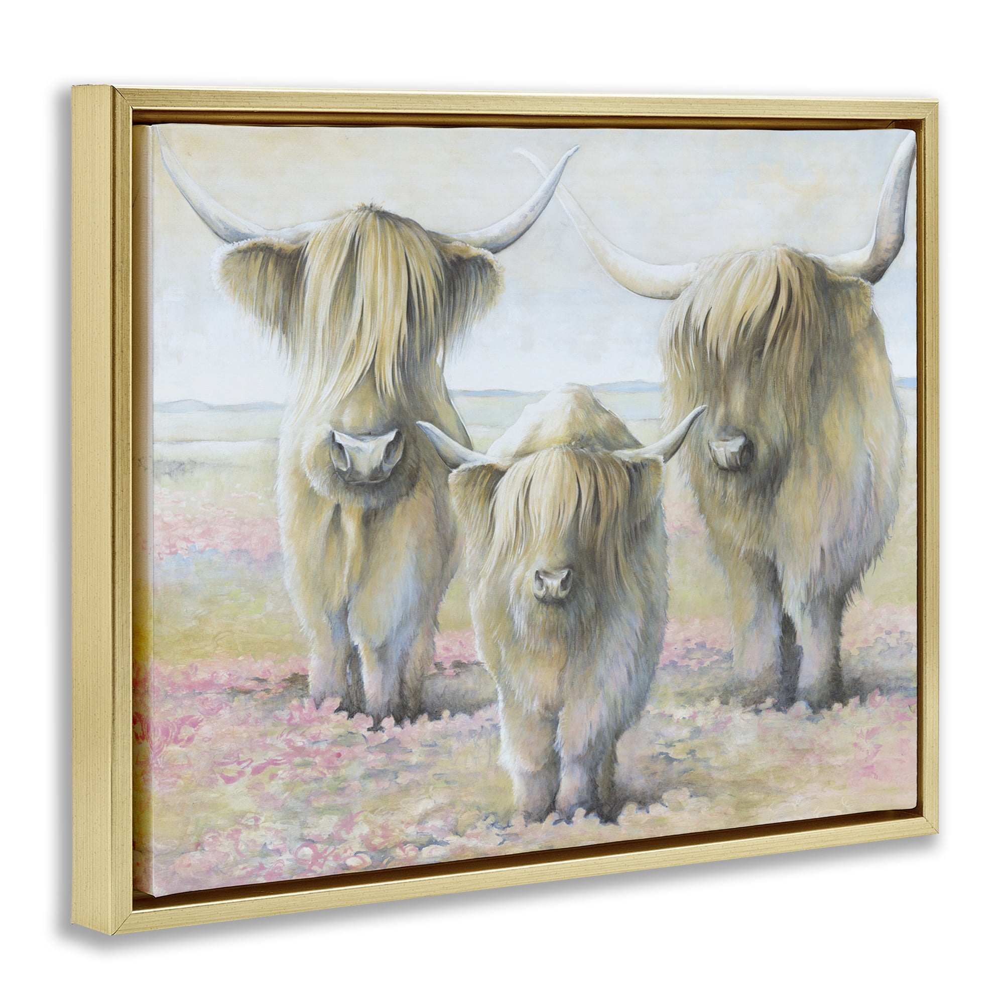 Stupell Industries Gentle Cattle Trio Animals & Insects Painting Gold Floater Framed Canvas Art Print Wall Art, 31 x 25