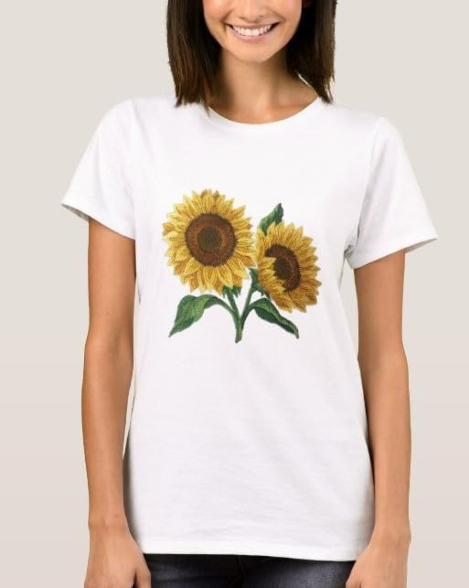 Sunflowers in Bloom Embroidered Iron on/Sew Patch [ 6.19"(w) x 5.86"(h)) ]