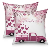 Valentine's Day Purple Throw Pillow Covers 18x18 Set of 2,Truck Love Heart Decorative Pillow Cases for Bedroom Sofa Couch