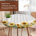 thumbnail image 3 of Sunflower Round Tablecloth 36-44 Inch Round Fitted Table Cloth with Elastic Edge, Summer Flower Watercolor Vintage Wooden Waterproof Table Cover Protector for Outdoor Picnic Party Dining, 3 of 6