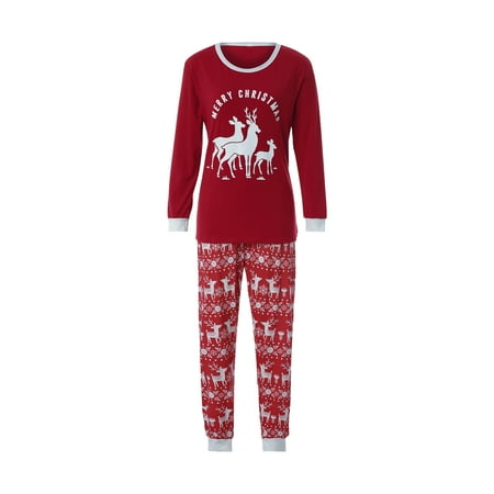 

Christmas Family Pajamas Set Deer Print Long Sleeve Round Collar T-shirt+Trousers/Romper