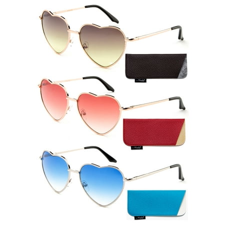 - Women Heart Sunglasses Metal Frame Spring Hinged Lovely Aviator Heart Shape Mirror Flash Lens