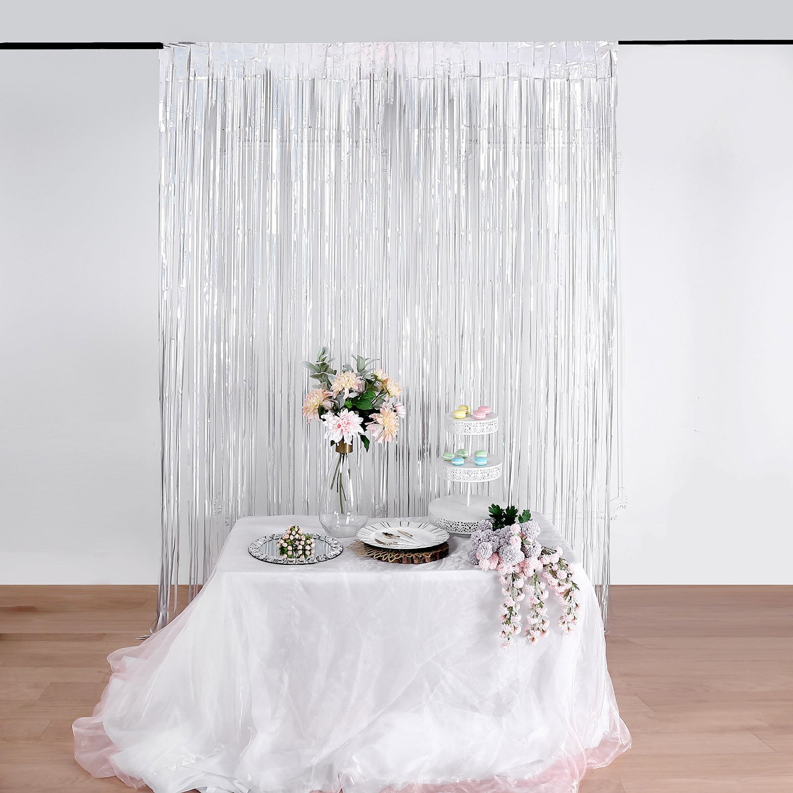Efavormart 8ft Iridescent Metallic Foil Fringe Curtain - Doorway and ...