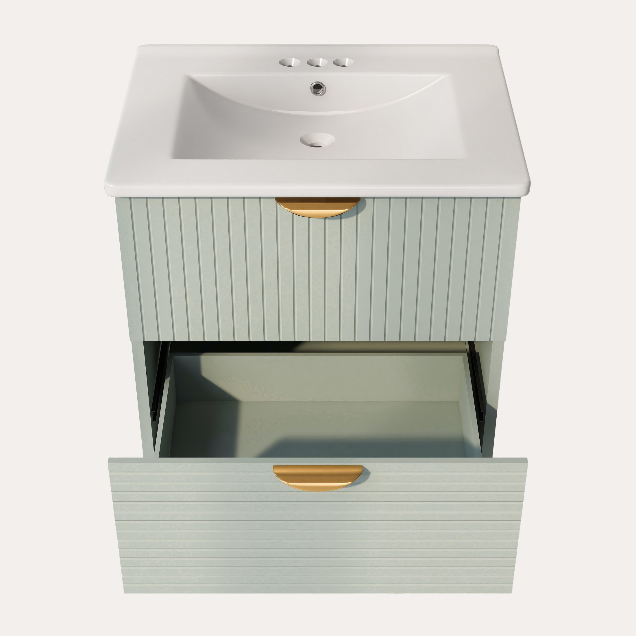 Noble House 48" Wall-Mounted Bathroom Vanity Set of 2, Double Ceramic Sinks, 4 Drawers & Gold Handles, Green