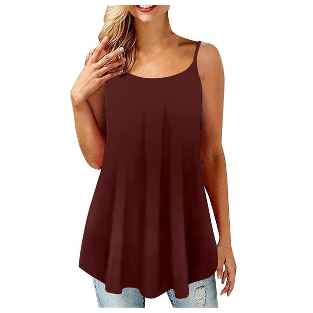 Timegard Débardeurs pour Femmes Grande Taille Col Rond Bretelles Spaghetti Camisole Décontractée Sans Manches
