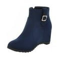 thumbnail image 2 of CALAFEBILA Winter Shoes Women Blue College Wind Suede , Belt Buckle, Side Zipper, Plus Hair, 2 of 9