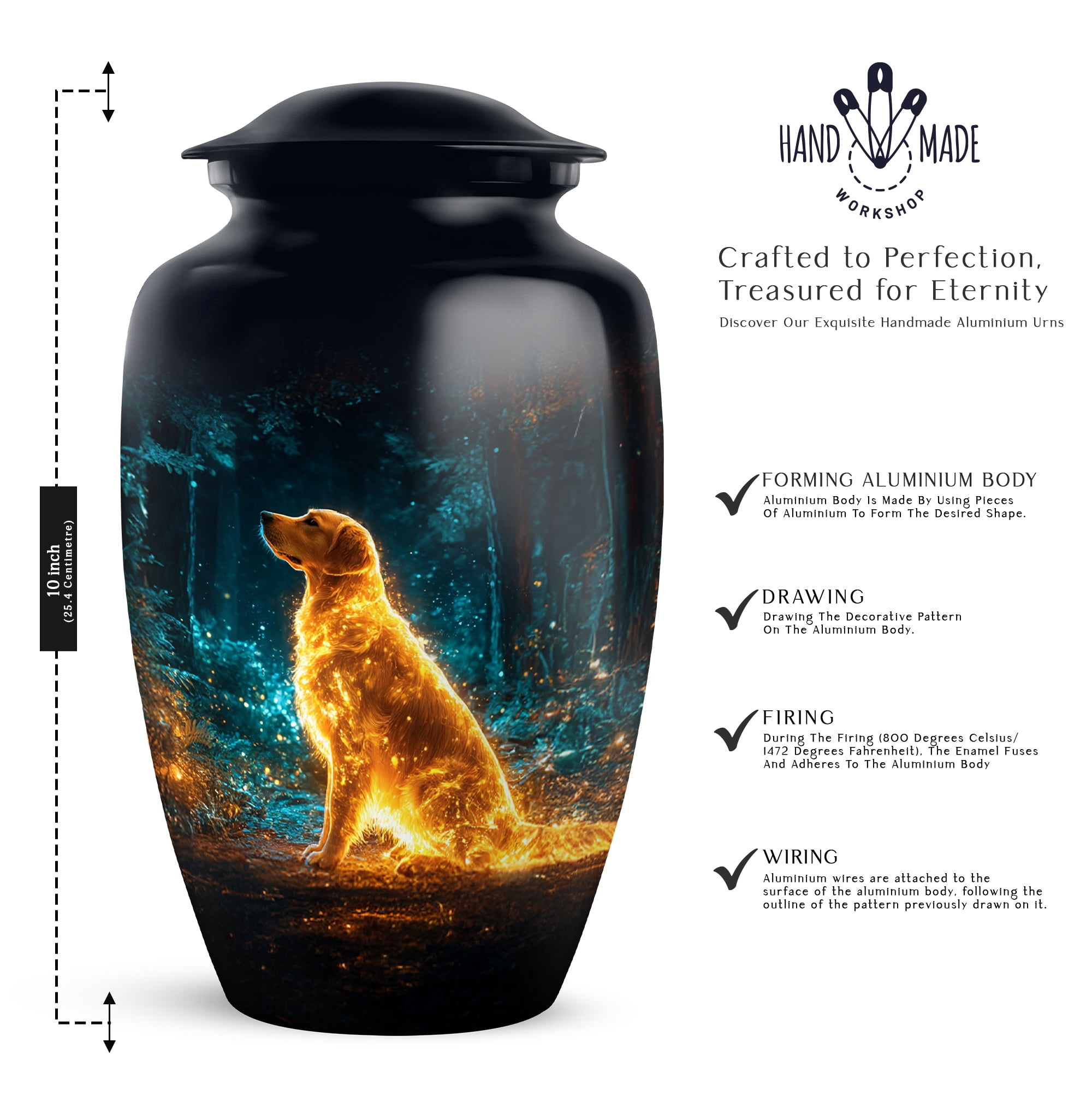 Dog Cremation Urn For Human Ashes For Mom And Dad, Funeral Urns For Ashes Adult Female, Black Cremation Urns For Adult Men, Large Decorative Urn For Male, 10 Inch