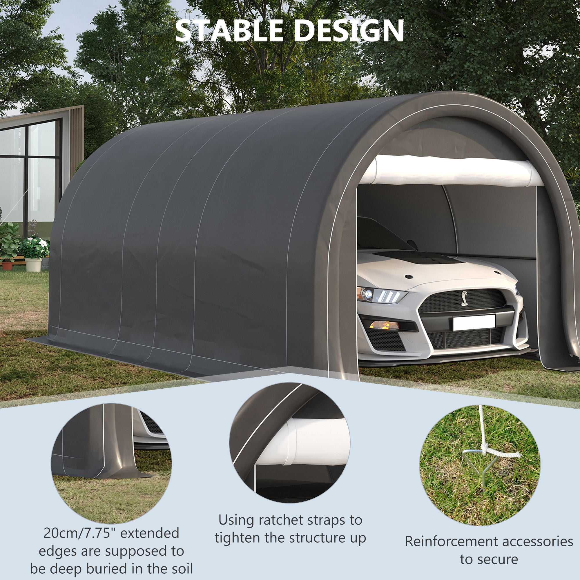 Outsunny 10' x 16' Carport, Heavy Duty Portable Garage Storage Tent with Galvanized Steel Frame and UV-Resistant PE Canopy, Gray Shelter for Car, Truck, Boat, or Garden Tools
