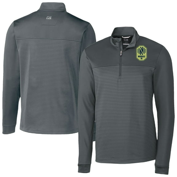 Men's-Cutter & Buck  Gray Nashville SC Traverse Stretch Eco Stripe Quarter-Zip Pullover Top