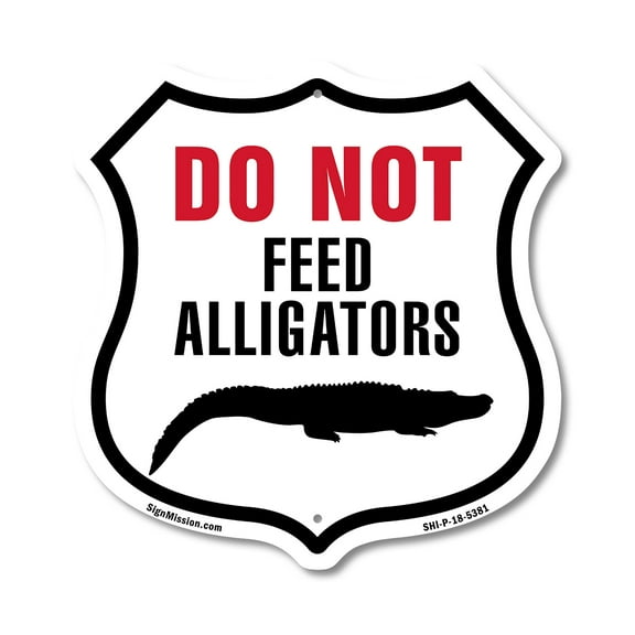 Do Not Feed Alligators (2 Pack) 12 inch X 12 inch Shield-Shaped Rust-Free Aluminum Metal Signs Weather Resistant Made in the USA