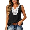 thumbnail image 2 of Karymi Tops for Women Trendy Sleeveless Lace Trim V‑Neck Tank Top, Solid Fake Linen Crinkle Textured Loose‑Fit Casual Vest, Relaxed Wide Strap Sleeveless Top Womens Tops, 2 of 8