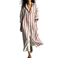 thumbnail image 3 of TaTaai Women's Spring Fall Striped Dress Long Sleeve V-Neck Cardigan Open Front with Pockets Loose Casual Long Maxi Dress for Daily Home Wear, 3 of 9