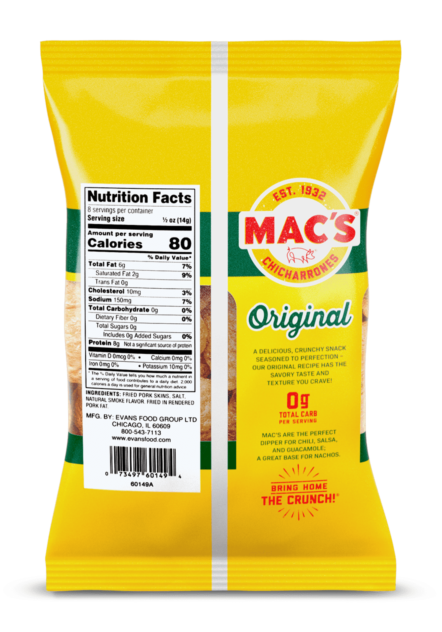 (5 pack) Mac's Original Chicharrones Pork Rinds, Pork Skins, 4 oz Bag