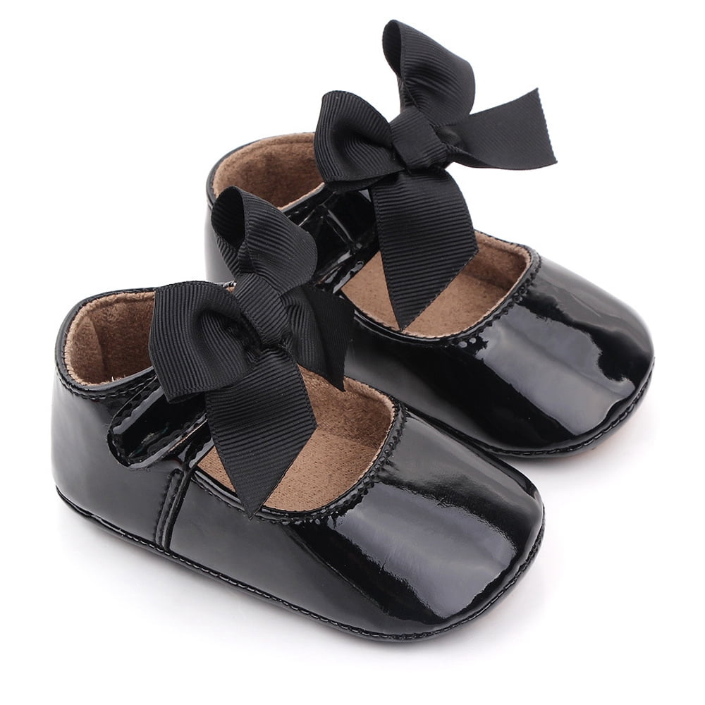 Infant Kids Baby Girls Sweet Bowknot Single Princess Shoes Flat Soft Sole Pumps Mary Jane Wedding Party Christening Shallow Leather Shoes Gift for 1-6 Years Old 