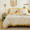 thumbnail image 3 of Move Over Beige Grey Yellow Ruffle Bedding Sets Queen Linen Grey Yellow Reversible Duvet Cover Set Washed Microfiber Yellow Ruffled Pattern No Filling, 3 of 9