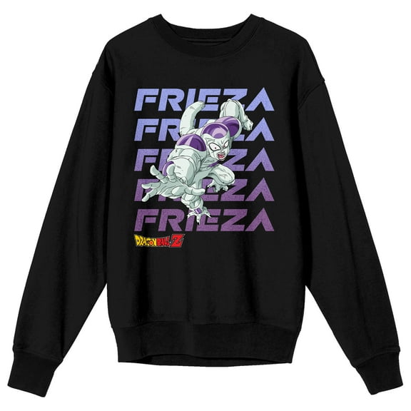 Dragon Ball Z Frieza Repeat Name Text Adult Black Crew Neck Long Sleeve Sweatshirt-Medium