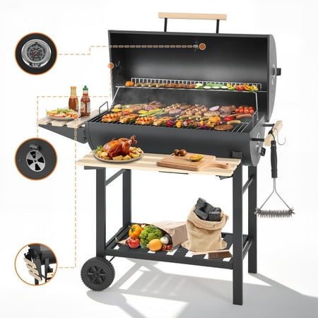 Charcoal Grill Outdoor BBQ Grill, Segmart 30 inch Barrel Grill with Warming...