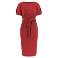 thumbnail image 2 of SMihono Robes d'Été Bohémiennes pour Femmes Grande Taille Décontractée Couleur Unie Bandage Manches Courtes Col Rond, 2 of 7